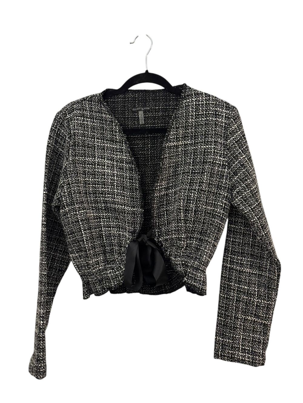 Elliot & Vine Womans Blazer XL Black & White Tie Ribbon Front Contemporary Short